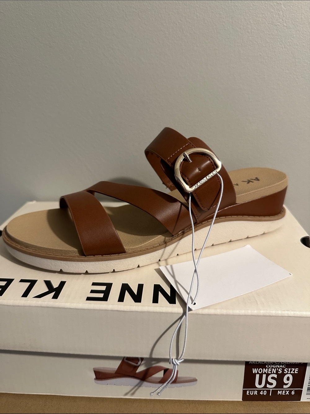 Anne Klein Cognac Slide Sandal with Buckle Detail